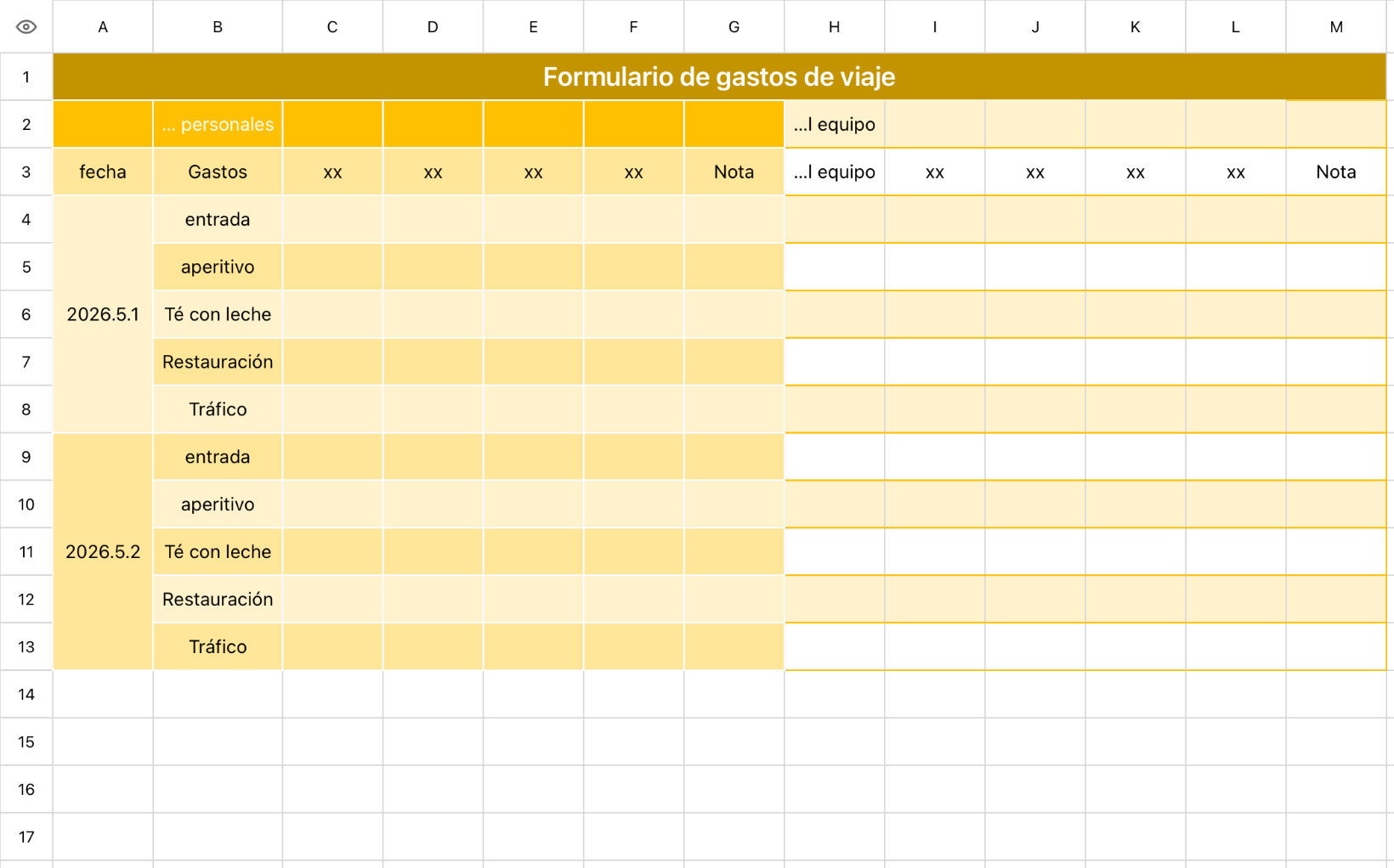 Formulario de gastos de viaje